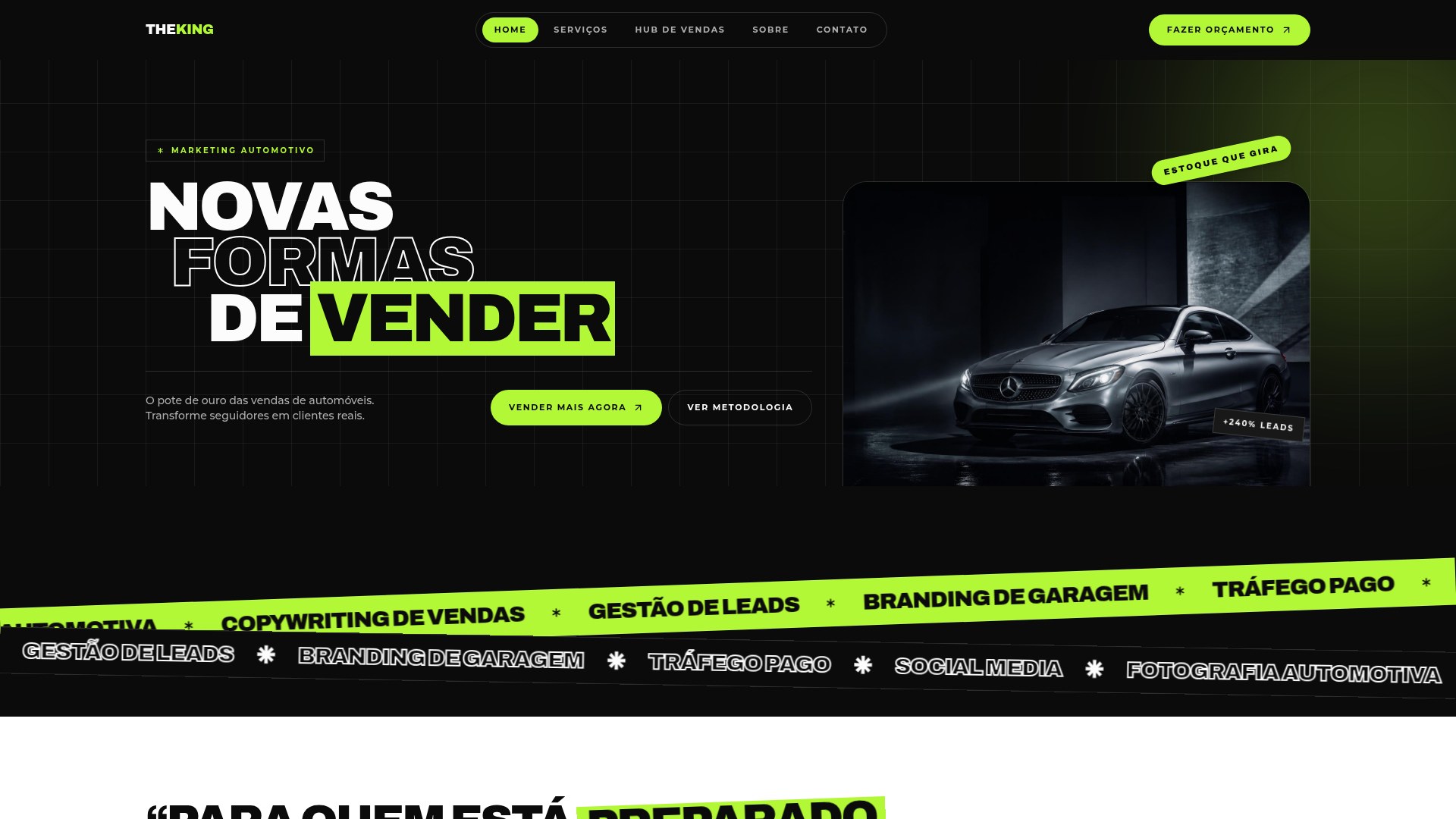 Página inicial do site da The King Agency