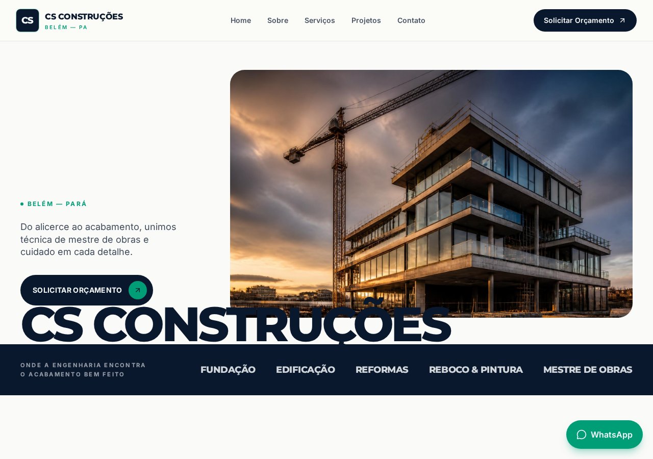 Página inicial do site da CS Construções